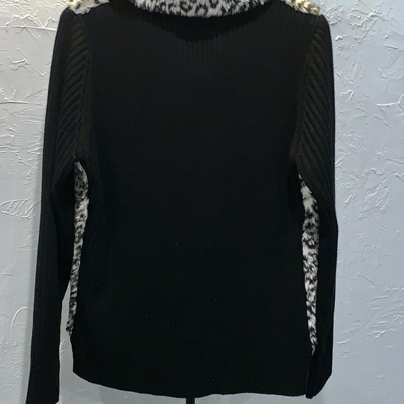 Leopard print faux fur Sweater coat with front zip and collar - Picture 3 of 10